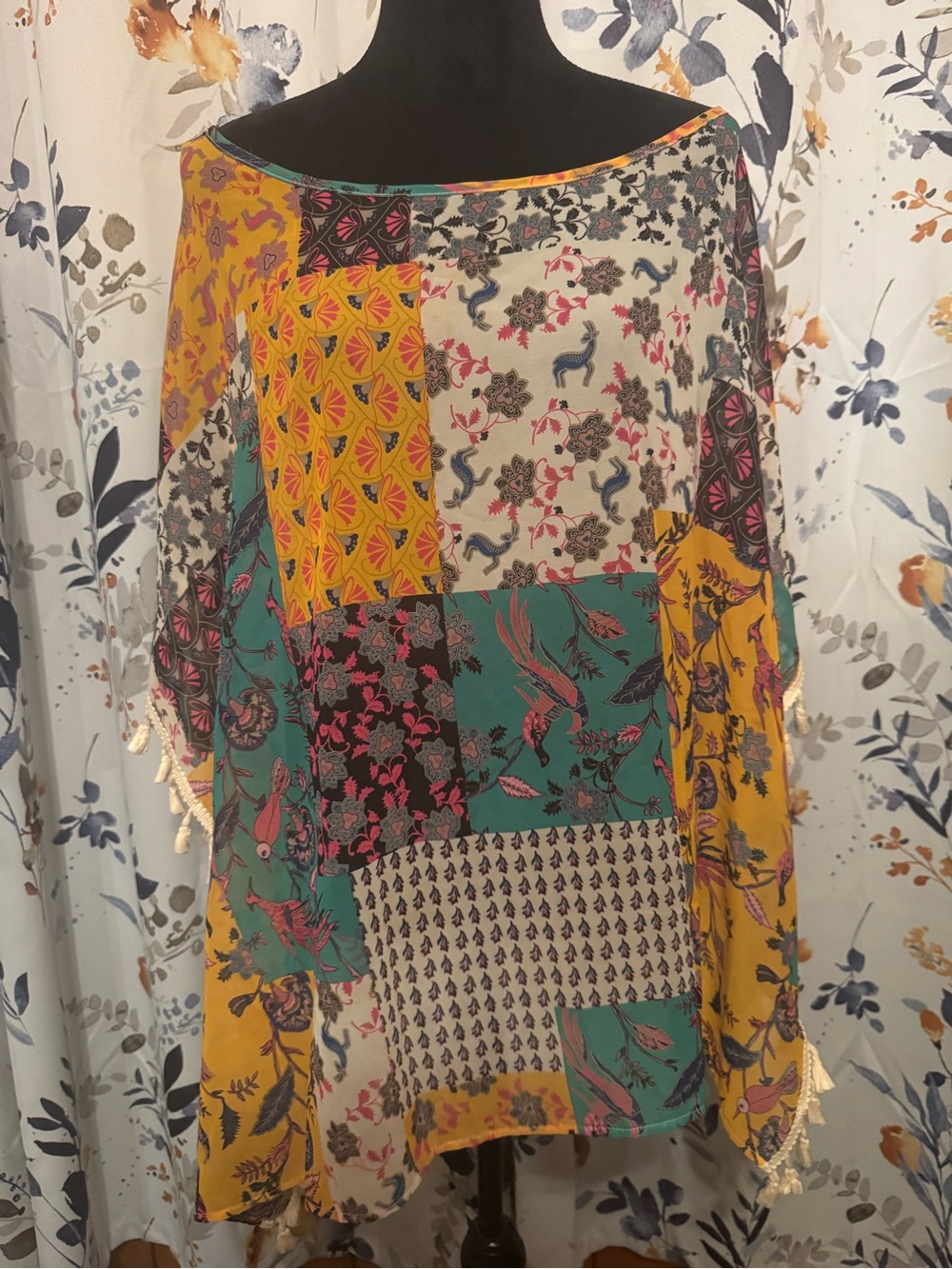 Grace & Lace Yellow Green Coral Floral Print Top Size L XL B 3